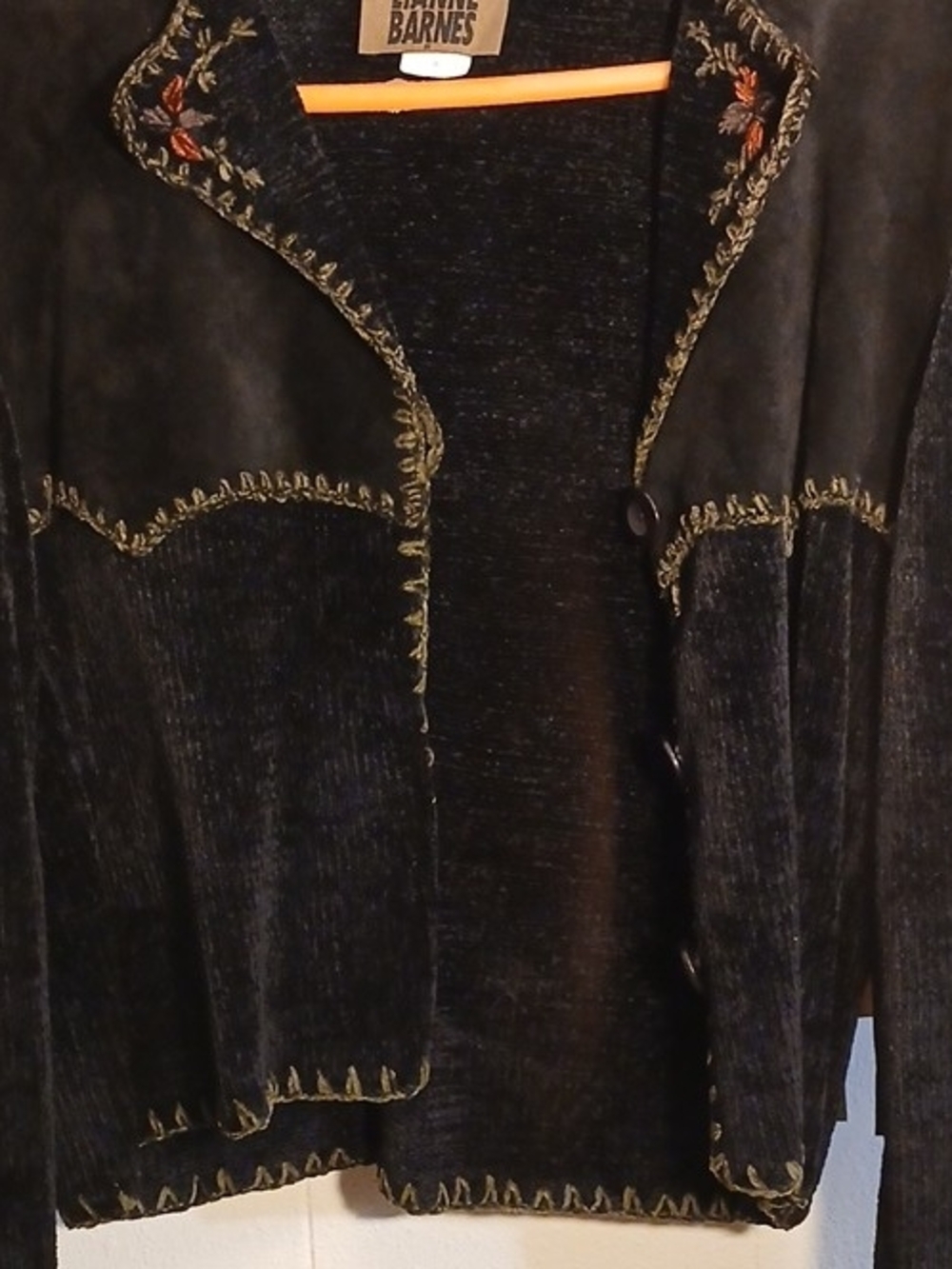 Barneys New York Navy Blue Chenille Cardigan - Picture 2 of 5